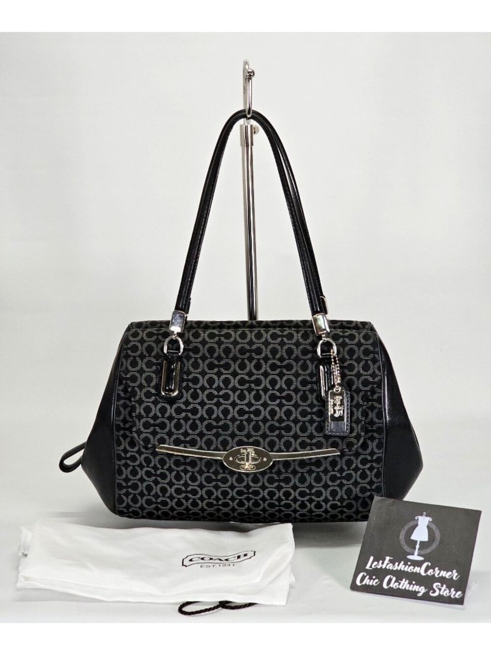Coach Women's Black Canvas Madison Madeline Satchel Bag Medium 1941